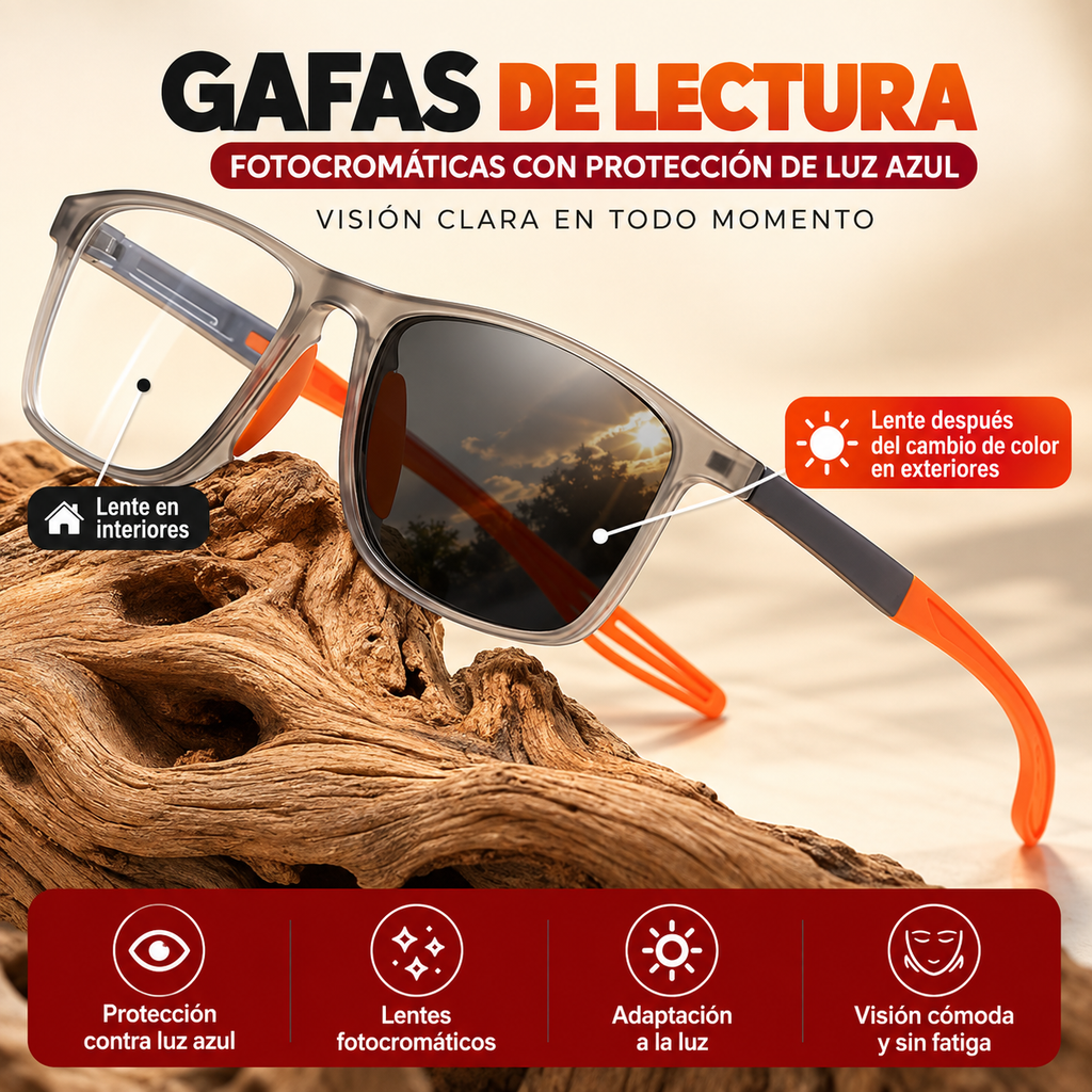 Gafas de Aumento Fotocromáticas | Montura TR90 + Estuche